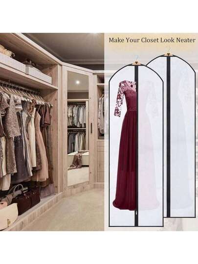 1 Pieza Cubierta plegable blanca, Ropa con tirantes, Bolsa de ropa impermeable con cremallera, Organizador de armario, Utilizado para colgar ropa, Almacenamiento de abrigos para evitar el polvo, Vestidor, Almacenamiento, Material PEVA de 60 X 180 cm, Adecuado para vestidos de fiesta largos, vestidos de novia y vestidos de gala, Organizador de ropa a prueba de polvo, Bolsa de viaje