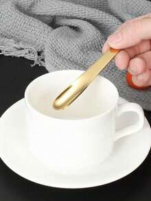 1pc Stainless Steel Coffee Spoon Titanium Plated Ice Cream Spoon, Creative Design - Multicolor - View 3