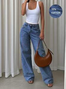 Retro Hong Kong Style High Waist Loose Straight Leg Jeans, Wide Leg Denim Trousers, Versatile Floor-Length Pants, For Autumn