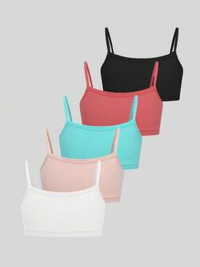 5ชิ้น/แพ็ค เสื้อกล้ามเด็กผู้หญิงน่ารักใส่สบายทุกวัน, ชุดชั้นในเด็กผู้หญิงชั้นเดียวเนื้อนุ่มระบายอากาศได้ดี, บราวัยรุ่นนักเรียนกีฬาลำลอง