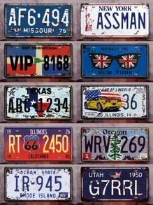 1件复古汽车牌照，铁艺彩绘墙饰，创意网吧宿舍酒吧墙面艺术，金属锡板，户外花园装饰，尺寸：30厘米*15厘米/11.81英寸*5.90英寸，适用于Exit音乐节、摇滚音乐节、2024巴黎夏季、圣诞礼物