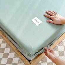 1件床笠，纯色简约设计，多种颜色可选，床垫保护套，透气舒适，亲肤材质（不含枕套），适用于宿舍、卧室、酒店、床上用品 - 酪梨綠 - 查看 3