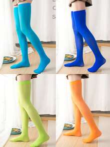 1/4/9/10/15 Pairs Women Solid Color Thigh High Socks, Candy Colors, Over-The-Knee Long Stockings, Suitable For Spring/Summer, Christmas, Cozy