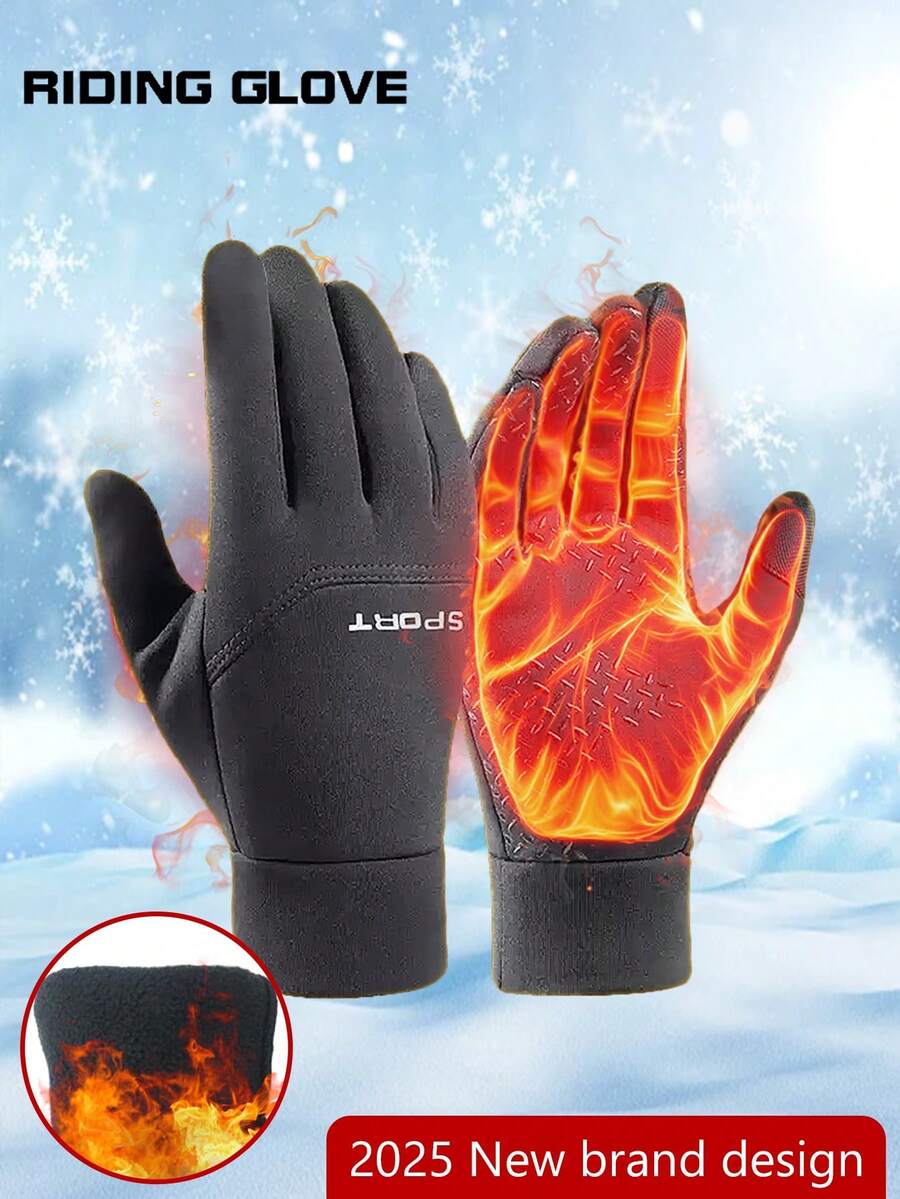 1 Pair Unisex Winter Waterproof Bicycle Gloves Outdoor Sports Skiing Running Motorcycle Touch Screen Wool Warm Anti-Slip Full-Finger Gloves - Multicolor - View 1