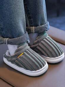 Fashionable Striped Simple Anti-Slip Warm Fluffy Student Slippers, Children Slippers, Teens Slippers