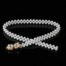 2pcs Women Pearl Elastic Waist Chain, Gold Flower Bow Waist Belt, Suitable For Evening Dress, Gown, Party, Wedding, Mother's Day Gift