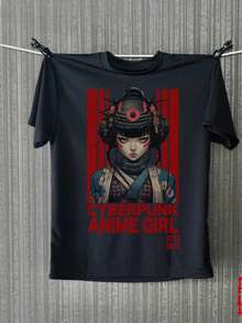 Cyberpunk Girl T-Shirt 01 _ Steampunk _ Samurai _ Japanese Anime _ Y2K _ Harajuku _ Motorcycle _ Kaw - 黑色 - 查看 1