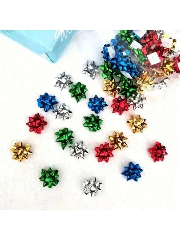 20/50/100 pezzi Fiocchi di Natale Mini Misti - Nastri adesivi da 1 pollice per regali, feste, matrimoni, ecc. - Fiocchi di stelle in plastica durevoli per decorazioni natalizie