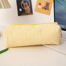 1 pieza Estuche para lápices con diseño de líneas de color a rayas, con cremallera suave y diseño espacioso para almacenamiento de artículos de papelería, hermoso estuche portátil para lápices, útiles escolares de moda para estudiantes, artículos esenciales para la temporada de regreso a clases