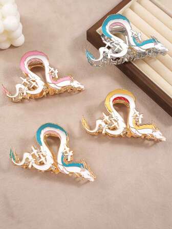 1pc New Creative White Dragon Cartoon Oil Drop Dragon Hair Clip, Anime Peripheral Metal Hair Claw For Women, Suitable For Daily Wear And Gift, Long-Lasting Use Fall Fashion Claw Clips Autumn Hair Accessories Elegant Hair Clutch Clips For Hair Winter For Vacation Outfits Woman