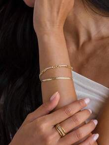 [ZzAi Customized]1pc Personalized Customizable, Can Engrave Multiple Names, 18K Gold And Stainless Steel Jewelry, Customized Multi-Name Bracelet, Personalized Name Chain Bracelet - Children's Name Bracelet *NOELLE Bracelet*, Includes Exquisite Gift Box, Silver, Gold, Rose Gold, White Gold Optional - Diamond Chain - View 4