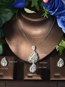 1 Set Luxus Schmuckset mit kubischen Zirkonia Wassertropfen Dekor, 3 Teile, geeignet als Geburtstagsgeschenk für Frauen