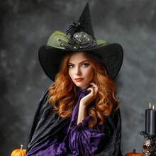 1pc Witch Hats With Lights Halloween Adult And Teens Women's Large Witches Hat Costume Accessories For Party Cosplay Sorcerer Cap For Festival Party Masquerade For Halloween Party Decorations, Witch Hat For Women - 黑色(蜘蛛) - 查看 7