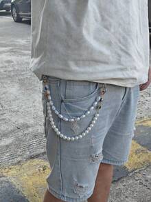 2025 Autumn Short Style Colorful Pearl Pants Chain Fashionable Men And Women One's Waist Luxury Accessories Decoration Jeans Pocket Chain Product Color Randomly Sent