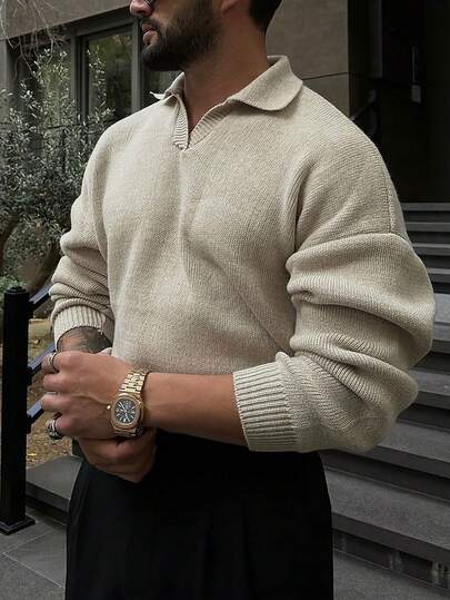 男士加大码高领秋季休闲纯色长袖针织衫，冬季
