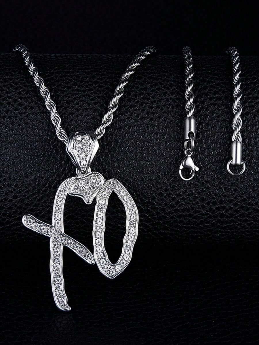1Pc Unisex Hip Hop XO Letter Necklace - CZ Accented Exaggerated, Women/Men Statement, Daily/Party Wear, Street Style Gift - XO Bạc - Xem 1