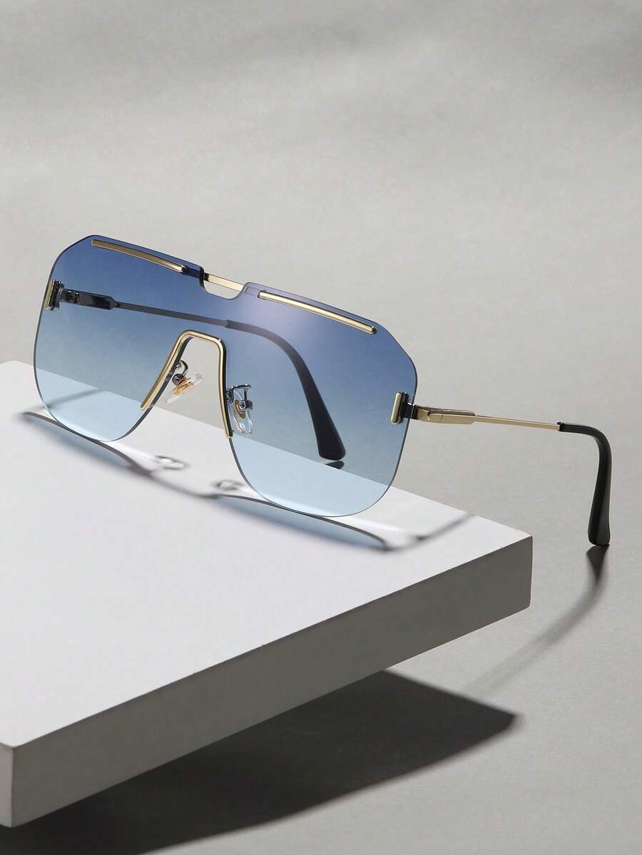 1 pieza Gafas de hombre con montura de metal vintage tipo aviador de una sola pieza sin montura, accesorios de moda para viajes y decoración de ropa diaria