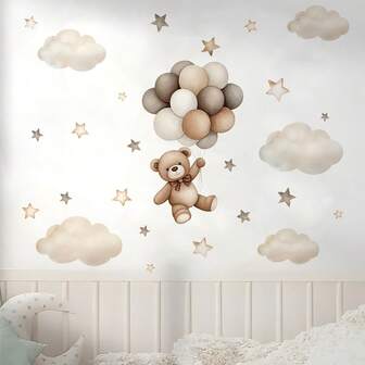 1pc 30*90cm PVC Removable Wall Sticker, Cartoon Bear Balloon Wall Decal, Suitable For Room, Bedroom, Living Room, Study, Dining Room, Home Decoration