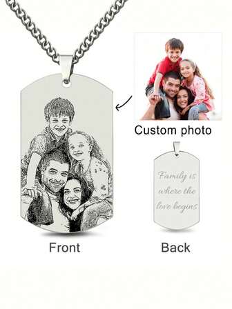 suteyi Personligt fotohalsband med militärmärke, familjekärlekshalsband, anpassat halsband med familjemedlemsfoto