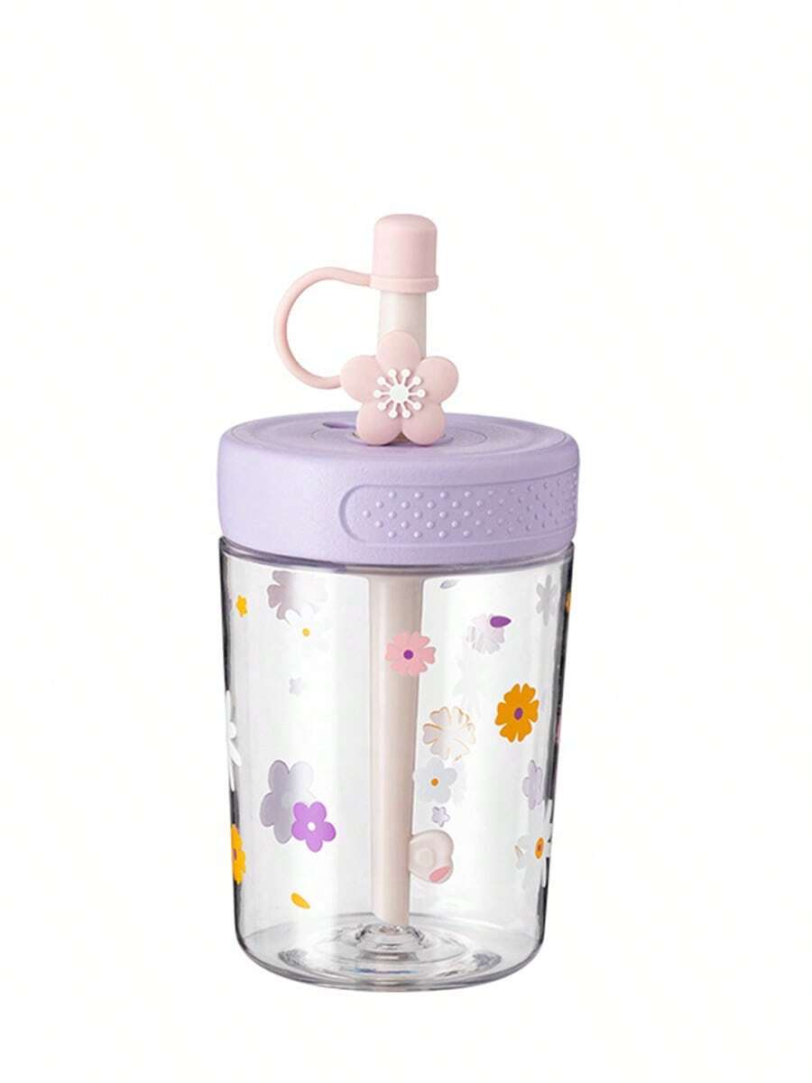 1 pezzo Tazza in plastica di grande capacità con coperchio e cannuccia, tazza per acqua minimalista e carina a forma di margherita, tazza per caffè freddo in stile forestale con cannuccia, adatta per donne, adolescenti, ragazze per casa, ufficio, scuola, viaggio - Viola - Visualizzare 1