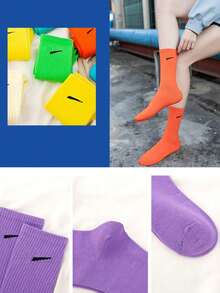 3 Pairs Assorted Color Diagonal Stripe Print Sports Socks, Comfortable Breathable Medium Thickness, Unisex Fashion - Multicolor - View 4