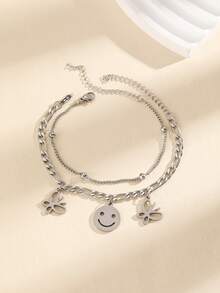 3pcs/Set European And American Hip-Hop Exaggerated Personalized Niche Stainless Steel Circle Pendant, Lobster Clasp Chain Bracelet For Men And Women