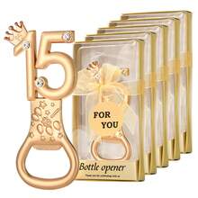 Set da 24 pezzi, include 15 apribottiglie, adatto come regalo per il 15° compleanno, bomboniera per festa di compleanno, regalo di anniversario, ricordo di matrimonio e regalo per gli ospiti, regalo di San Valentino, forniture per cucina e bar, bomboniera. - Dorato - Visualizzare 1