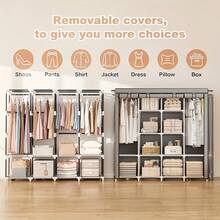 便携式衣柜，衣物收纳柜，3-4层大容量简约衣柜，卧室衣柜，家用布艺衣柜，适用于出租房/宿舍，衣物收纳，坚固耐用组装式布艺衣柜 - 彩色 - 查看 3