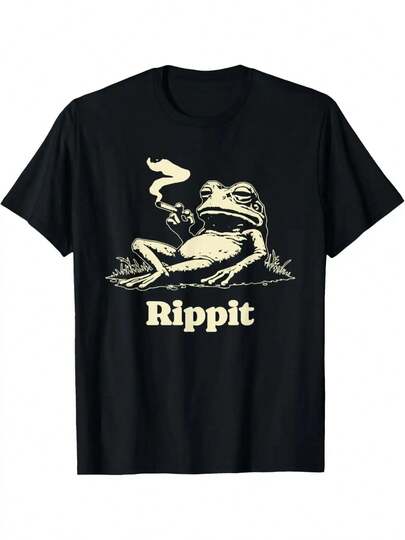 Men's Rippit Frog 420 Funny Pattern T-Shirt - Black Casual Street Style Short Sleeve Round Neck Top, Four Seasons Comfortable Style, Leaf Design, Urban Style, Comfortable Fabric, Daily Wear