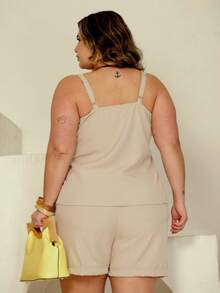 Conjunto Feminino Plus Size Elegante Regata e Short de Alfaiataria Premium - Creme - Visão 11