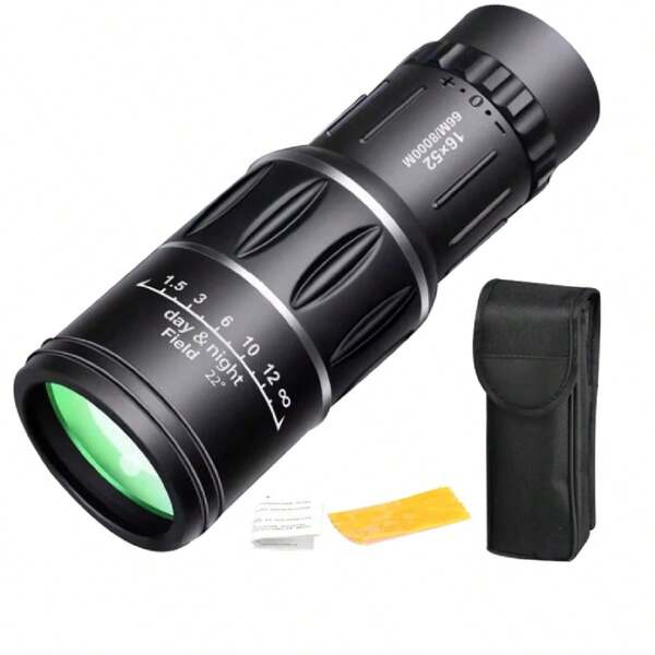 Telescopio monocular 16x52 BAK4 Prism Visión nocturna de alta potencia Implaz de agua Monocalor no deslizante Monocular alcance para conciertos de observación de aves, telescopio monocular