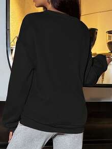 女士天鹅绒圆领卫衣，运动风，饰有美国国旗图案。适合聚会、运动、户外休闲等场合，此款为秋冬黑色款。 - 黑色 - 查看 4