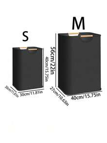 1 件亚麻洗衣篮，可折叠便携式织物洗衣篮，适用于家庭、卧室、浴室，存放脏衣服、玩具，可折叠大容量储物篮，带木柄洗衣篮，洗衣篮，浴室收纳篮，篮子，储物篮，可折叠洗衣篮 - 黑色 - 查看 3