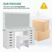 FUSOU 15 Drawers Vanity Desk With Mirror & 13 LED Lights, Makeup Table With Power Outlet, 3 Colour Modes, Adjustable Brightness, Glass Top Dressing Table For Bedroom, White - White - View 8