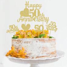 1Pc Glitter Happy 50th Anniversary Cake Toppers -Wedding Anniversary Party Decorations, 50th Wedding Anniversary, Company Anniversary Party, Birthday Party Decorations - Multicolor - View 23