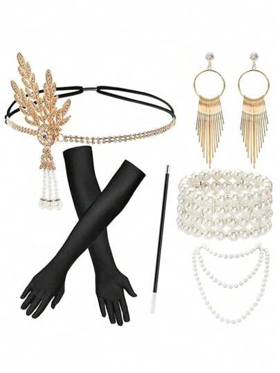 Set di accessori per feste da donna degli anni '20, accessori per costume da flapper, accessori da signora degli anni '20 Roaring, copricapo da flapper