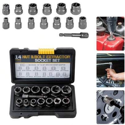 1 Set Of Nut Removers, Wheel Lock Hub Nut Removal Tool Set, Bolt Screw Impact Torque Socket Remover + 14-Piece Screw Bolt Remover Set With Left-Hand Drill Bit, Impact Removal Tool For Damaged, Frozen, Rusted Bolts, Nuts, Screws, Wheel Lock Removal Set