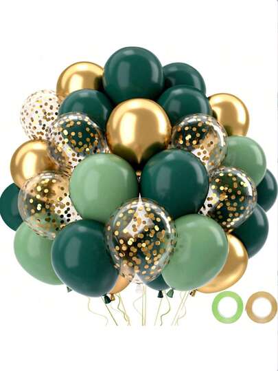 33pcs Sage Green And Gold Balloon Set, 10/12 Inch Deep Olive Green Metallic Gold Balloons With Gold Glitters, Suitable For Jungle Theme Birthday Party Decor, Anniversary, Baby Shower, Christening And More