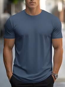 GRDR Men's Solid Color Casual Street Sporty Crew Neck Short Sleeve T-Shirt - Dusty Blue - View 7