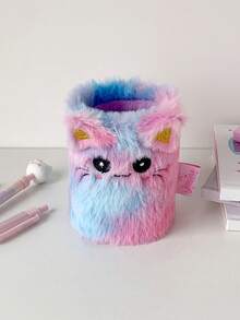 1个卡通猫毛绒笔筒学生高颜值桌面文具女生宿舍装饰收纳筒摆件 - 彩色 - 查看 16