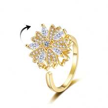 Fidget Anxiety Rings For Women Men Spinner Rings For Anxiety Relieving Stress Open CZ Flower Moon Star Anti Rotatable Rings Adjustable