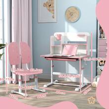 AIYAPLAY Kids Desk And Chair Set, Height Adjustable Children School Study Desk, Student Writing Desk With Tiltable Desktop Drawer, Pen Slot, Reading Rack For Ages 3-13 Years, Pink - Berwarna merah muda - View 5