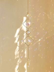 1pc Crystal Suncatcher, Colorful Hanging Suncatcher With Chain Pendant Decor, Crystal Ball Rainbow Maker, Suitable For Windows, Home, Garden, Office, Car, Party, Wedding Decoration - Gold - View 7