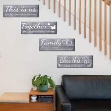 4 Pcs Of Home Wall Art, Easter Warm Verses, Inspiring Ideas And Front Door Decoration, Bathroom Decoration, Home Bathroom Living Room Wooden Sign 14.2*6.7 Inches /36*17 Cm Decoration Party Gifts, Birthday Graduation - 灰色 - 查看 3