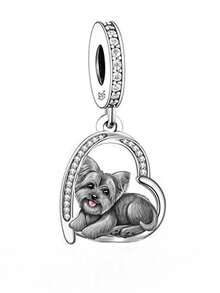 1pc Cute 925 Sterling Silver Puppy Pendant With Cubic Zirconia, Adorable Design For Daily Wear, Great Birthday Gift For Dog Lovers - Silver - View 2
