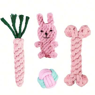 4pcs Dog Toys Set, Woven Rope Knot Toys, Puppy Chew Toys For Teeth Cleaning & Grinding,