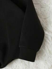 Boho Floral Fall, Spooky Black Cat, Pumpkin Print Casual Crew Neck Long Sleeve High-Quality Fleece Sweatshirt For Women, Halloween, Nightmare Before Christmas - Black - View 4