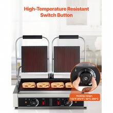 Commercial Panini Grill, 3600W Electric Sandwich Panini Maker, Stainless Steel Double Sandwichs Press Grill With Handle And Temp Control, 19x9 In Flat Enamel Plate For Hamburger Steak Bacon - US A Type Plug(110-127V) - View 5