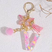 1个个性化粉色字母钥匙扣，配有可爱蝴蝶吊坠 - 树脂材质，爱心亮片字母吊坠钥匙扣 - 时尚配饰，适用于包包、背包和车钥匙 - 是送给女性和女孩的理想圣诞礼物，可作为包包配饰、挂绳、证件夹、汽车配饰、包包挂饰、汽车配件、老师、朋友、姐妹的礼物 - 粉色 - 查看 15