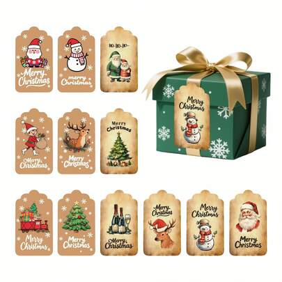 60-250pcs Christmas Gift Wrapping Stickers, Santa Claus Stickers, Gift Box Stickers, Various Santa Claus & Bell Gift Box DIY Card Labels, Christmas Decoration Labels, 6 Patterns Per Design, Perfect For Holiday Gift Wrapping